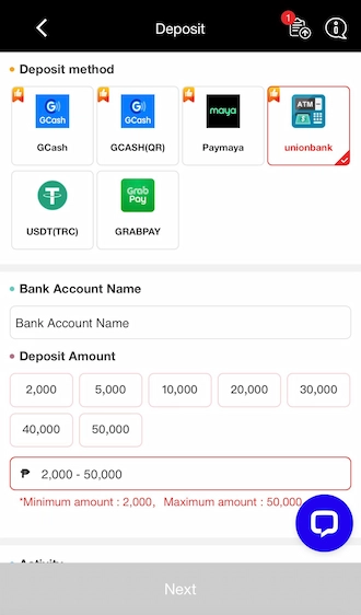 Step 1: First choose the Unionbank deposit method